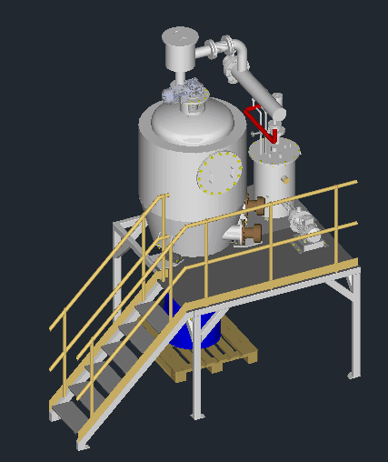 Three-dimensional design of a solvent distillation unit